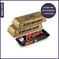 Gouden chocoladestaafje met Mars als compliment voor medewerkers