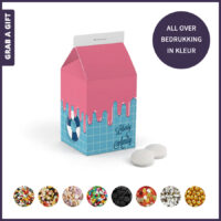Klein melkpakje met pepermuntjes en eigen logo als promotionele giveaway