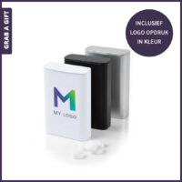 Pocketblikje met bedrukte pepermunt en eigen logo als relatiegeschenk