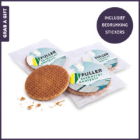 Stroopwafel in transparant zakje met full colour bedrukte sticker