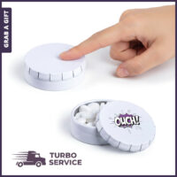 Wit Turbo clic-clac blikje met pepermunt bedrukken met logo
