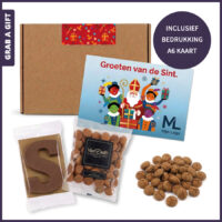 Sinterklaas brievenbusdoosje A6 met kruidnoten, chocolade schoenletter en bedrukte kaart