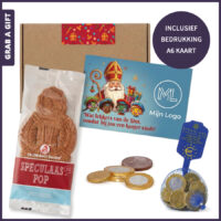 Sinterklaas brievenbusdoosje A6 met speculaaspop, chocolademunten en bedrukte kaart